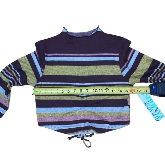 Almost Famous Purple Striped Fleece Long Sleeve Crop Top - Picture 8 of 10